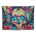 thumbnail image 5 of AWERP skull One Piece Tapestry Psychedelic Butterfly Flower Bohemian Botanical Cranium Moths blue pink Decorative Backdrop house Couch Office Club Bar Ceiling Decor Hanging Painting, 5 of 6