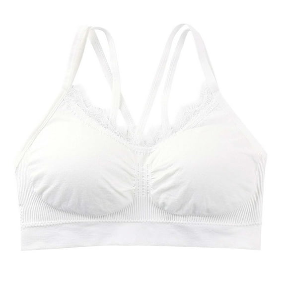 Npasoilc Seamless Stretchy Sports Bras for Women Lace Patchwork Back Cross Spaghetti Strap Padding Underwear Thin Breathbale Yoga Lingerie Casual Soft Tank Bras