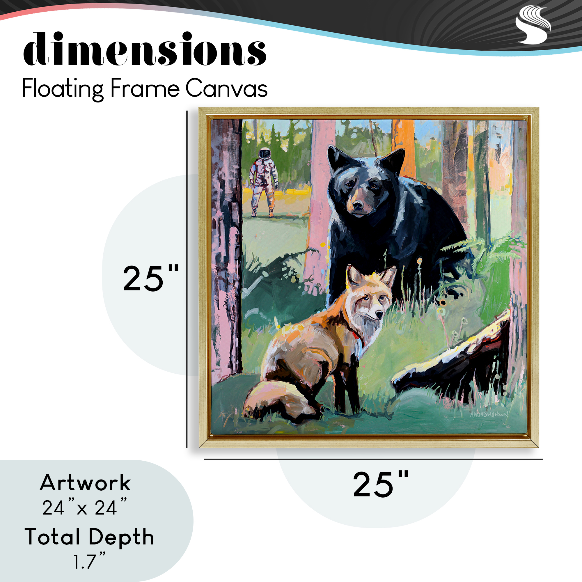 Forest Animals in Deep Space Gold Framed Floater Canvas Wall Art, design by Adam Swanson