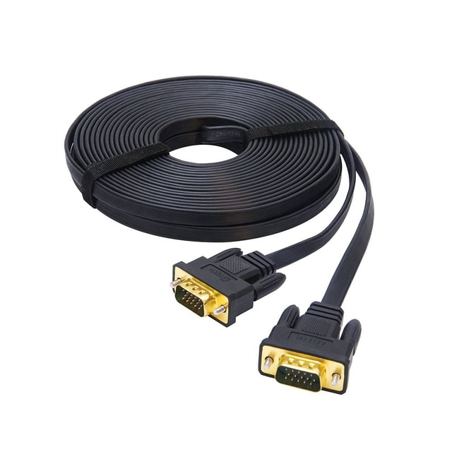 Cable VGA DTech, ultrafino y plano, 10 m/32 pies, macho a macho, negro