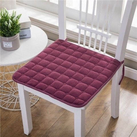 ERDOUY 4 Packs Dark Red Ultra-Thick Winter-Ready Plush Seat Cushion, 20×20in Padded Chair Pad with Secure Ties - Comfort Cushions for Office/Car/Kitchen Chairs, Style B