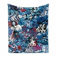 thumbnail image 1 of Modern Soft Flannel Fleece Throw Blanket, Teenager Style Image Street Wall Graffiti Graphic Colorful Design Artwork Print, Cozy Plush for Indoor and Outdoor Use, 50" x 60", Multicolor, by Ambesonne, 1 of 6