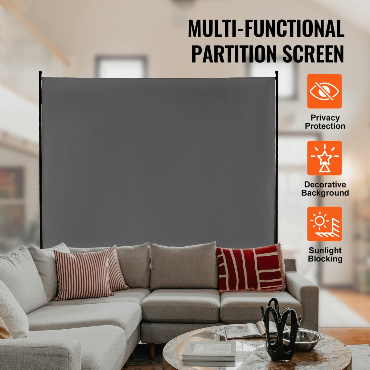 ZHICHUN 6FT Single Panel Room Divider Gray Freestanding Privacy Screen Iron Frame Waterproof Oxford Fabric Partition Divider for Bedroom Living Room Office