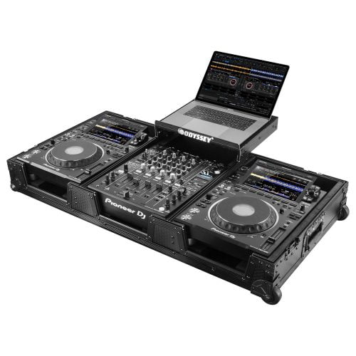 Odyssey Industrial Board Glide Style Universal Case Fitting Most 12-Inch DJ Mixers and Two Pioneer CDJ-3000 with Padlock Hole and Rubber Feet (Black)
