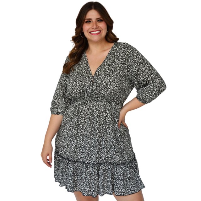 Vestido Talla extra Roman Fashion 4284 negro flor 42