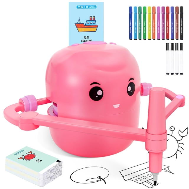 Robot de dibujo Shovira para niños con 150 tarjetas de aprendizaje y 17 bolígrafos