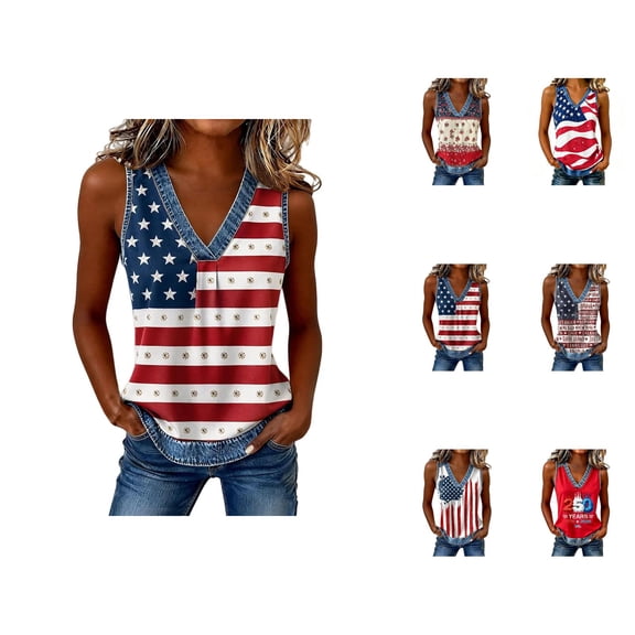Womens 250th Anniversary USA Tank Top V Neck American Flag Print Patriotic Shirt 4th of July Outfit Casual Summer Tops for Women