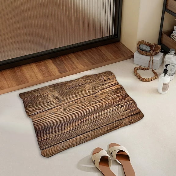 NWOKYZGH Wooden Door Bathroom Mat Super Absorbent Diatomaceous Earth Bath Mat Non-Slip Door Mat Quick Drying Bath Floor Mat for Shower Bathtub Kitchen Bathroom Rugs