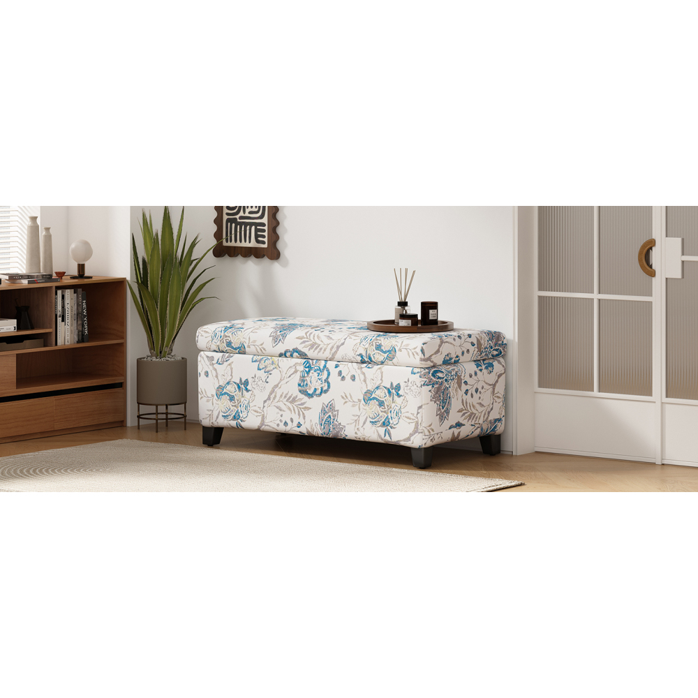 3-in-1 Multifunctional Storage Ottoman! Floral Patterned Fabric Footrest & Seat with Soft-Close Lid, Hidden Compartment for Blankets, Pillows for Living Room, Bedroom