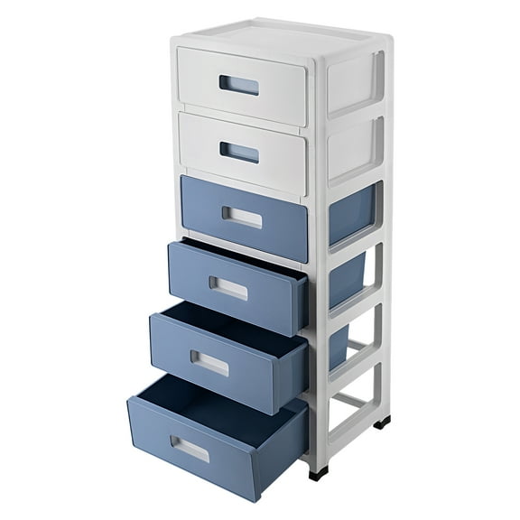 Wildnix Desk Apothecary Cabinet with 6 Drawers, PP Material, Blue/White, Tabletop Organizer, Mobile with Pulley Design for Efficient Office Storage