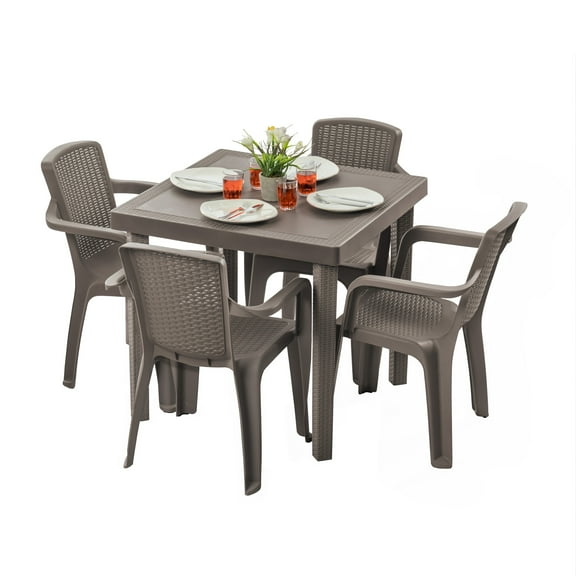 Comedor Para Exterior Tipo Rattan 4 Puestos Taupe mq 526-MOC