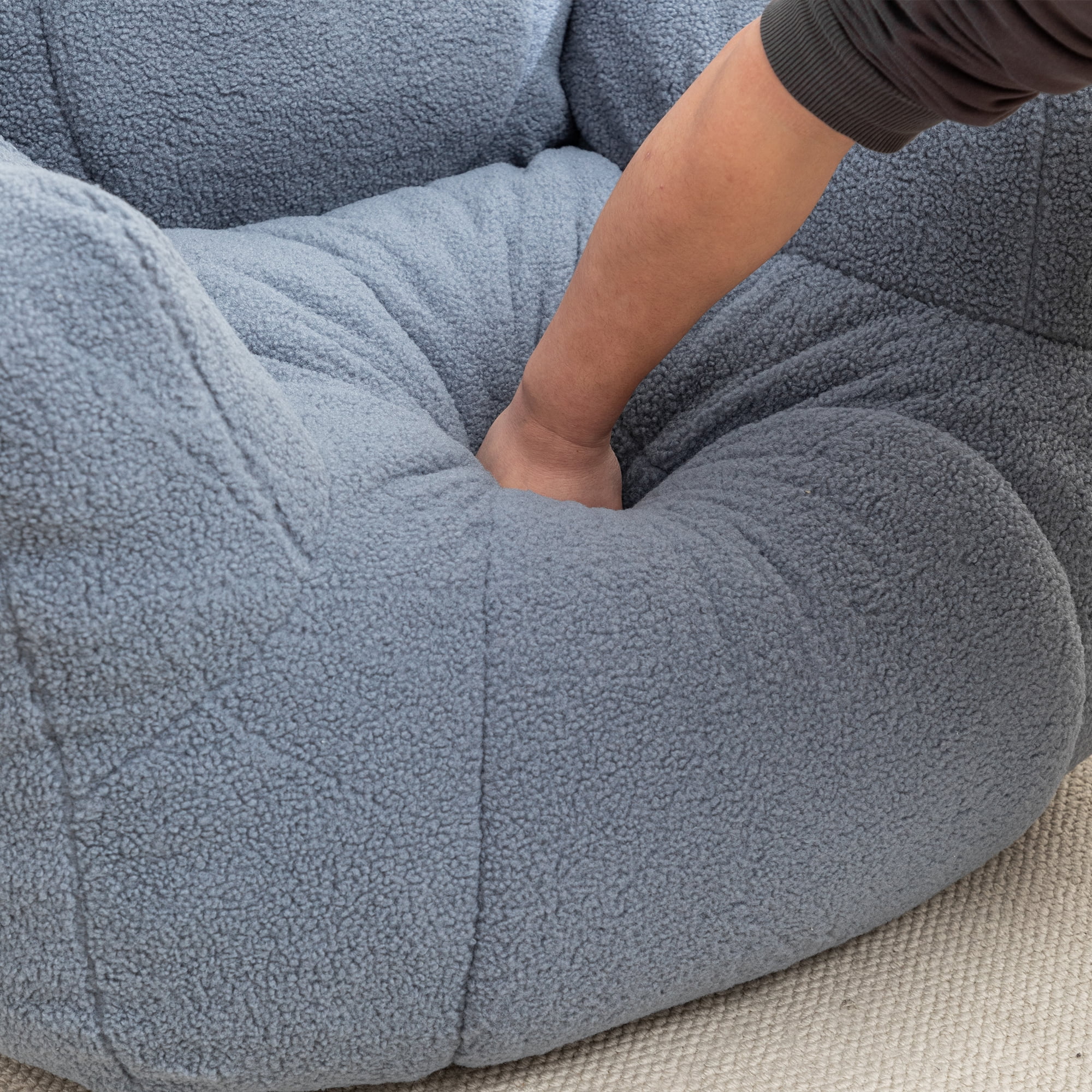 Bean Bag Chair, Bean Bag Sofa with Tufted Soft Stuffed Filling, Fluffy and Lazy Sofa, Comfy Cozy Bean Bag Chairs with Memory Foam for Dorm, Apartment, Living Room,Light Blue