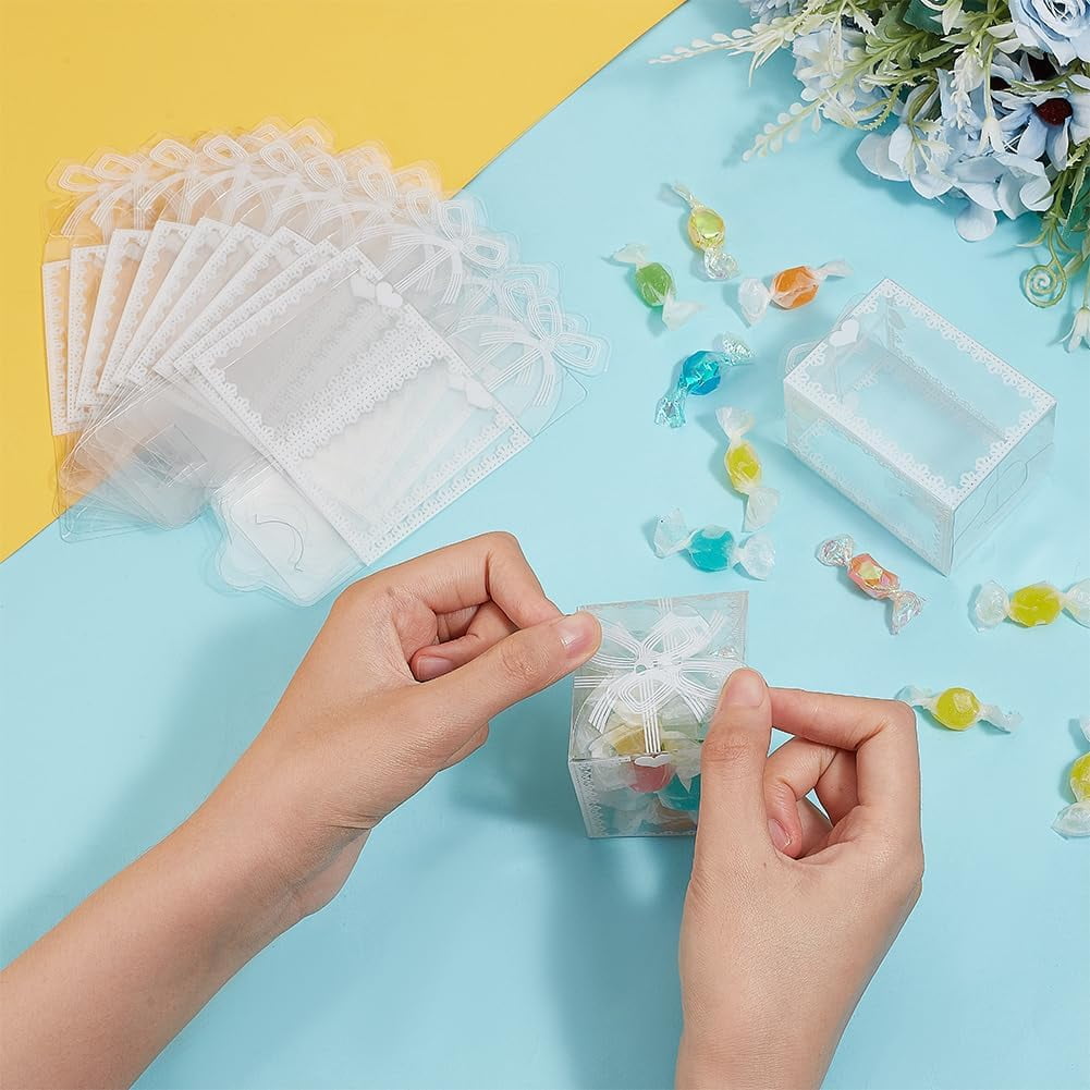 BENECREAT 60 Transparente Geschenkboxen Mit Schleife – Für Süßigkeiten, Pralinen, Hochzeit, 4,7x2,75x2,75 Cm