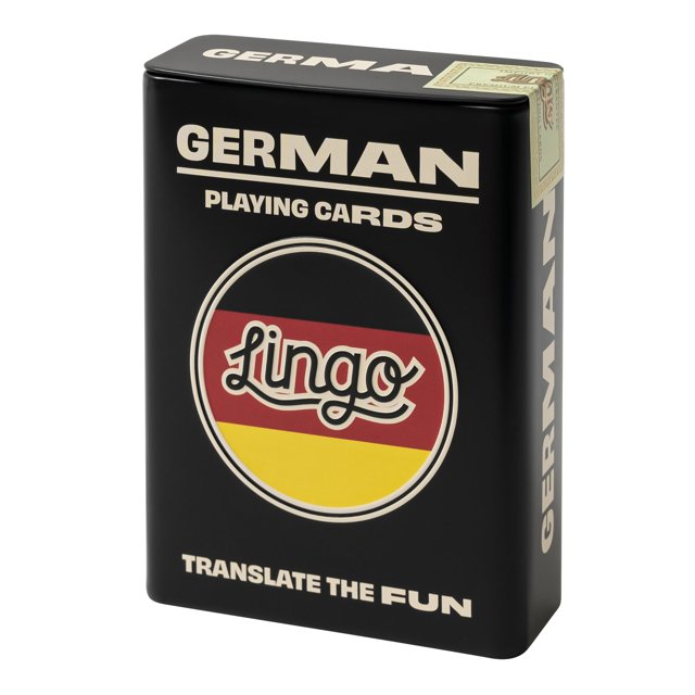 Tarjetas didácticas de viaje Lingo German Wayfarer en caja de hojalata