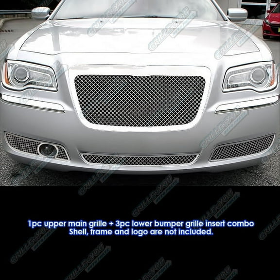 APS Compatible with Chrysler 300 300C 2011-2014 Main Upper Lower Bumper Stainless Steel Chrome Mesh Front Grill Grille Insert Combo R71167S