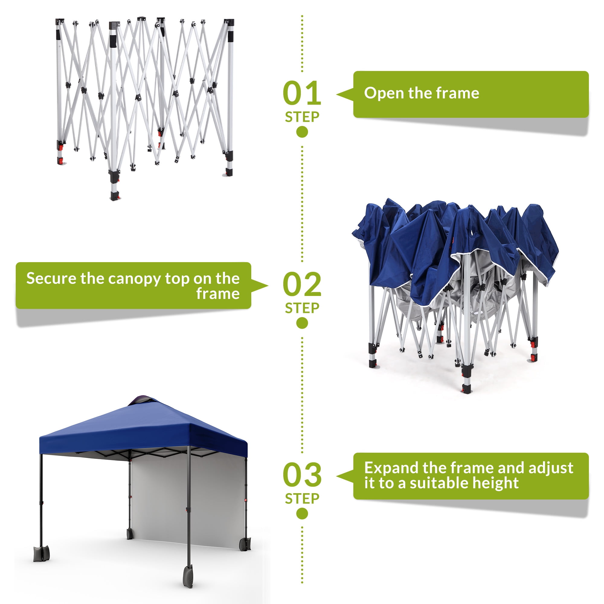 10x10 Pop Up Canopy Tent with 1 Removable Sidewall, Heavy Duty Commercial Instant Shelter with One-Person Setup, 100 Sq Ft Shade for Outdoor Events, Camping, Farmers Market
