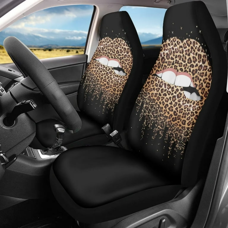 NETILGEN Sexy Leopard Lip Kiss Print Car Covers Set for Women 2
