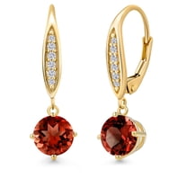 Gem Stone King 10K Yellow Gold Red Garnet and Lab Grown Diamond Earrings for Women | 2.52 Cttw | Gemstone January Birthstone | Round 6.5MM