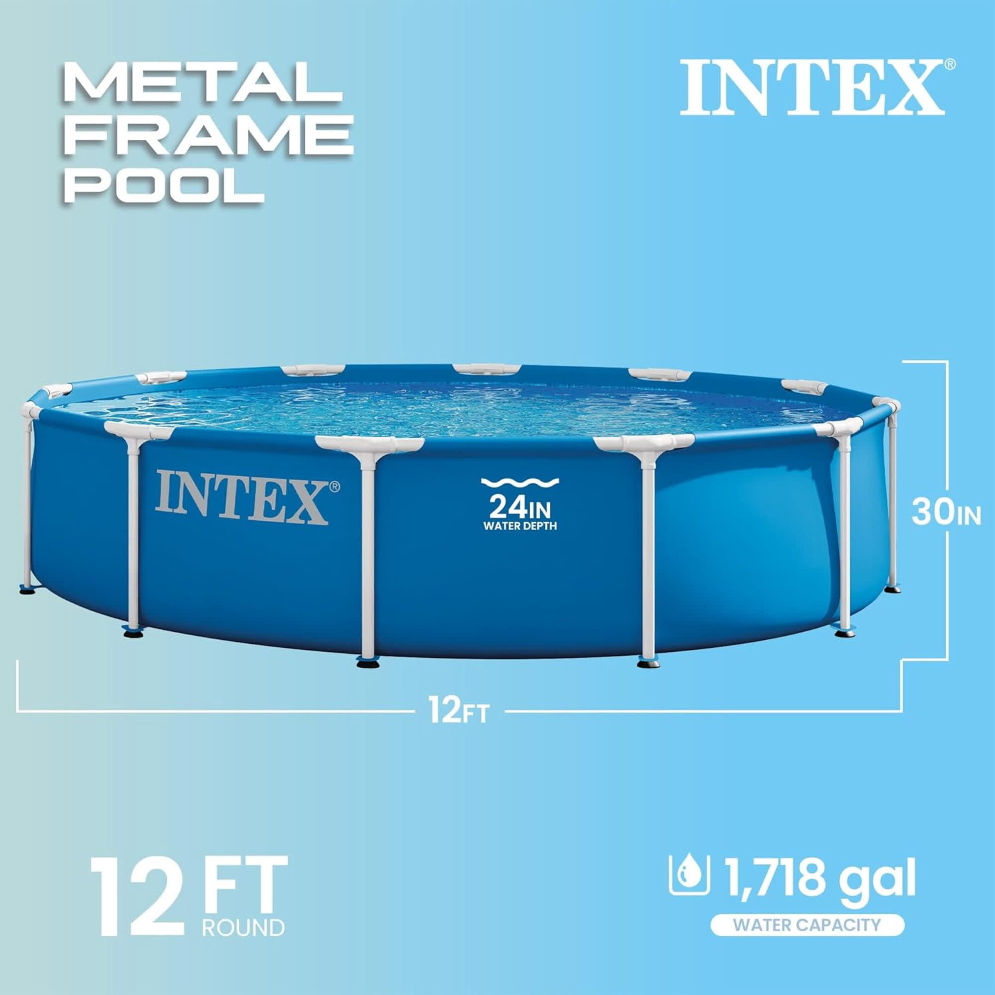 Intex: Metal Frame Pool & Filter Pump - 12' x 30" - Above Ground Swimming Set, 530 GPH, Puncture-Rust Resistant, Easy T-Joint Setup, 1718 Gal, 28211EP