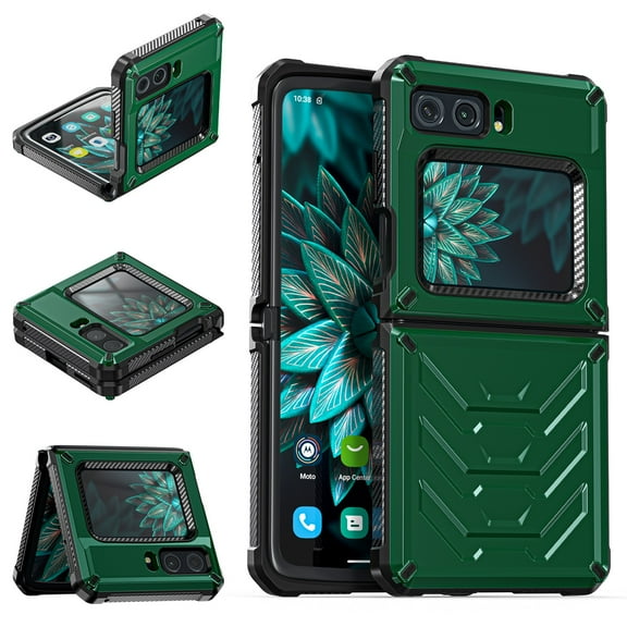 SaniMore for Motorola Moto Razr 6.7" Folding Armored Case, Rugged PC & TPU Bumpers Magnetic Cover Support Wireless Charging Military Grade Shockproof Heavy Duty Protective Shell, Armygreen