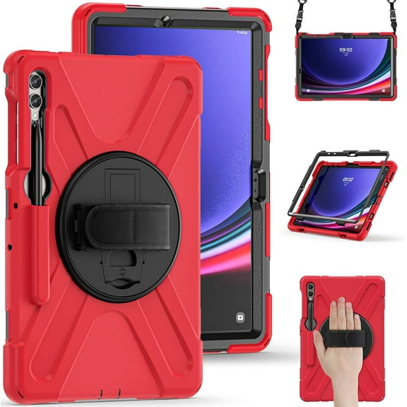 REQO Case for Samsung Galaxy Tab S9 /S9 FE / S8 / S7 /S7 FE, with Pen Holder Portable Hybrid Shock-Proof Cover with Rotatable Hook&Loop Handle, Shoulder Strap
