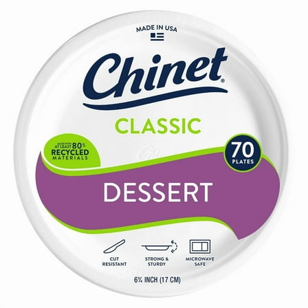 Chinet Classic Dessert Plates, White,  6.75 Inches 70 Count