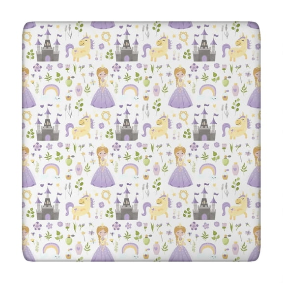 Princess Unicorn Pattern Square Fitted Tablecloth with Elastic Edge,Square Table Cover,Washable Elastic Table Cover for Home Kitchen Party Decor 34"x34"
