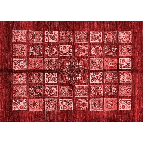 Ahgly Company Indoor Rectangle Abstract Red Modern Area Rugs, 5' x 7'