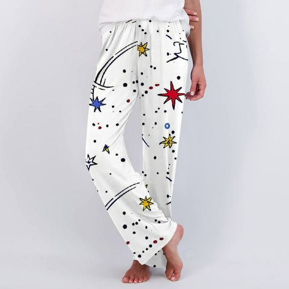 SOOMLON Pajama Pants for Women Cozy Cute Graphic Pajama Bottoms Adult Petite Warm Winter Lounge Sleepwear Pjs Pants Stretchy Cozy Straight Leg Pants Nightwear Colorful XL