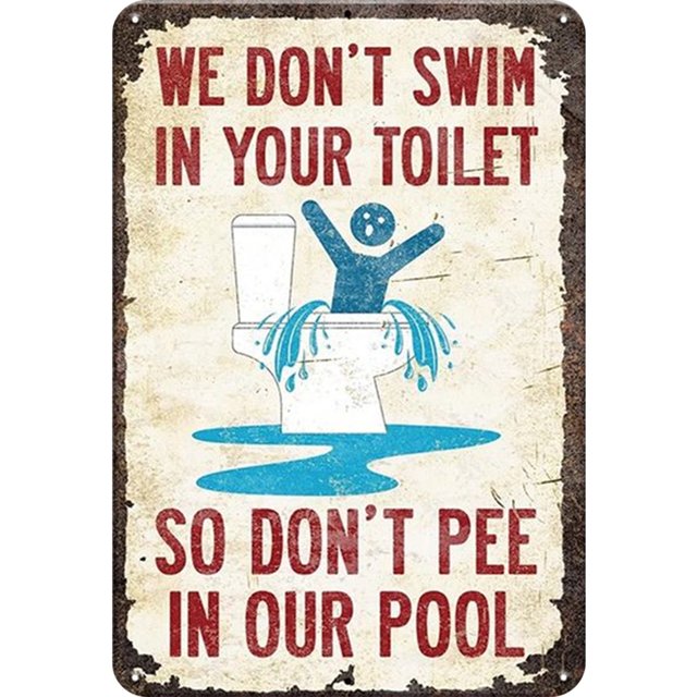 Hojalata Rectangular 20*30cm Plano Serie Don't Pee In Our Swimming Caligrafía Y Pintura Likrtyny