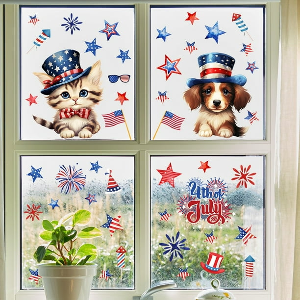 Xihbxyly Pegatinas para Ventana Del Día de La Independencia, Diseño Patriótico de Doble Cara, Pvc Duradero, Fácil Aplicación, Decoración Festiva para El Hogar y El Coche, Juego de 6 Piezas, Tamaño 20