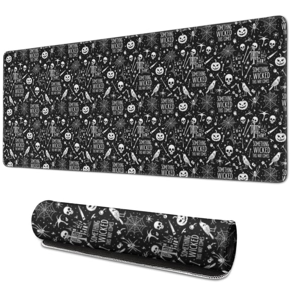 Long Mouse Pads for Desk,Black White Halloween Skull Pattern Desk Mats on Top Of Desks, Desk Mouse Pad Extra Large with 3mm Non-Slip Base and Stitched Edge for Gaming,Office,Work,Home 31.5"x11.8"