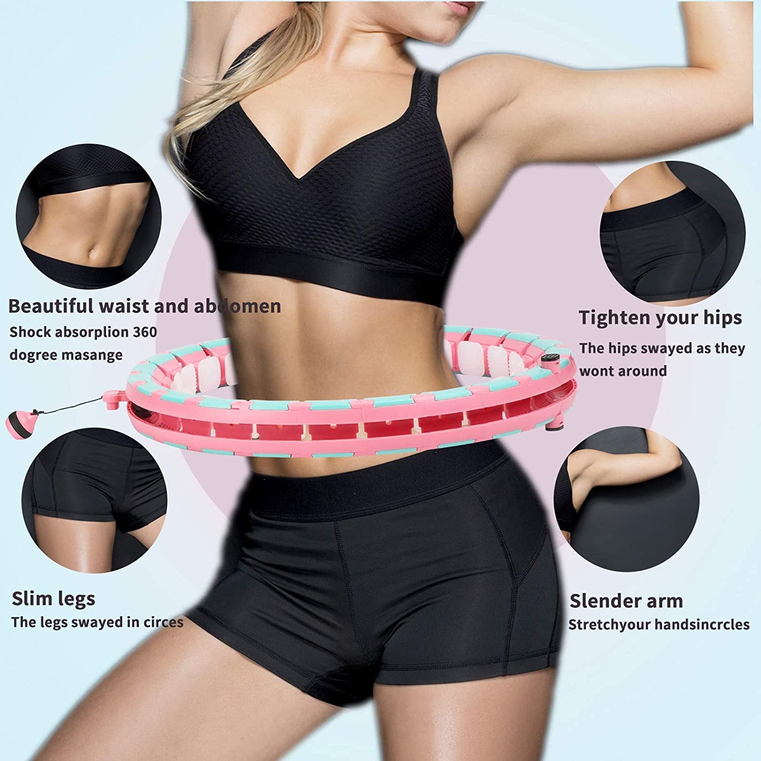 MQUPIN Smart Hula Hoop with 360° Magnetic Therapy Massage and Multi-Function Counter,Detachable Auto-Spinning Non Dropping Hula Hoop，for Adults Kids Beginner Home and Outdoor Fitness 