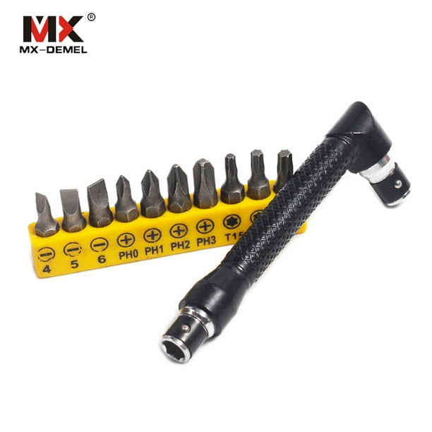 1/4 Mini Double-headed Multifunctional 90 Degree Right Angle L-type double  L-type socket Socket Wrench Screwdriver Sets with 10pcs Bit