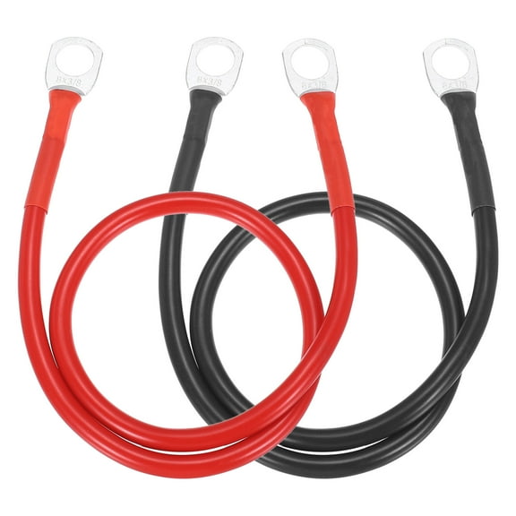 2PCS 8 AWG Battery Cable, 1.5ft Battery Inverter Cables with 3/8" Ring Terminals for Marine Solar Boat Car RV, Red Black