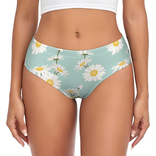 Balery Floral Daisy Ropa Interior de Algodón para Mujer con Dibujo – Braguitas Cómodas y Elásticas, Estilo Clásico-X-Small