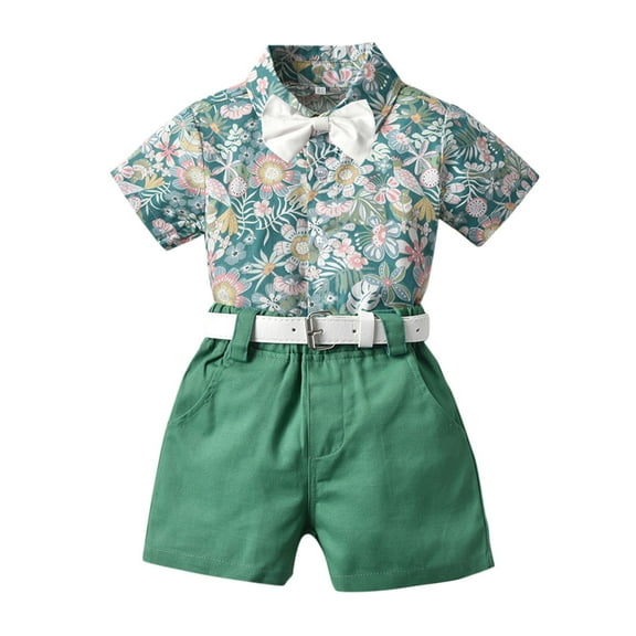 Mercatoo Kid Outfits Boys Baby Boy's Clothes Gentleman Bow Tie Floral T-Shirt Tops Solid Color Shorts Outfits Baby Boy Outfits