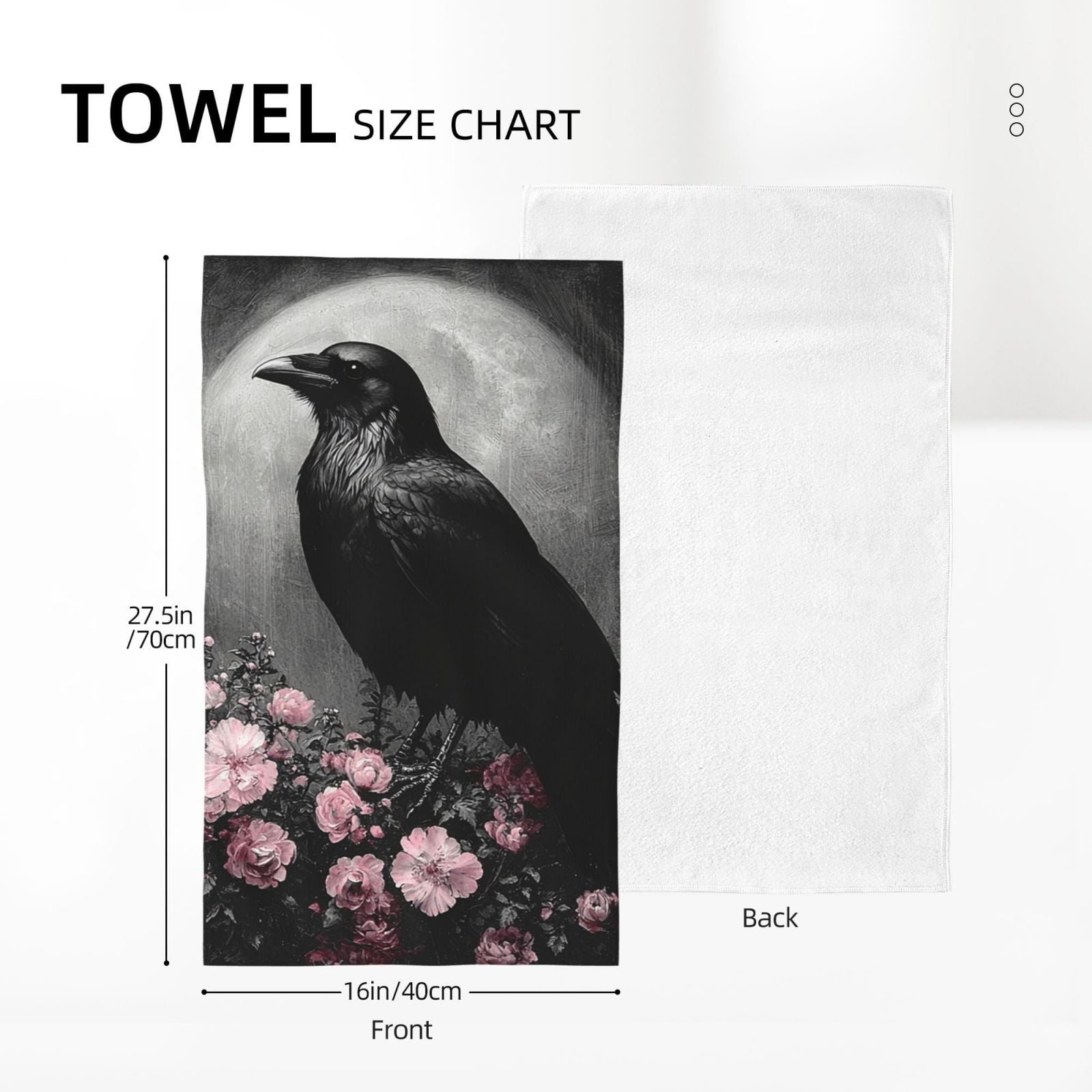 Crow Raven Flowers Full Moon Black 27.5" x 16" Ultra Soft Hand Towel, Face Wash Cloth for Bathroom, Gym, Travel, Pool