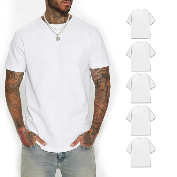 Men's 100% Cotton Heavyweight T-Shirt 180GSM White, Solid Basic Crew Neck Casual Tee, Soft & Durable Shirts S-3XL, 5 Pack