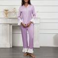 thumbnail image 5 of Womens Pajama Sets Long Sleeve Button Down Shirts and Ruffles Bottoms with Pockets Loungewear Soft Comfy Homewear Pj Sets for Woman, 5 of 7