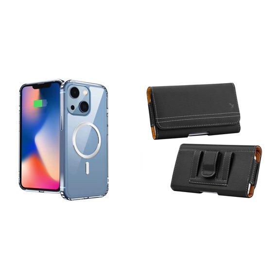 Ultra Clear Case (MagSafe Compatible) and Belt Holster Pouch for Apple iPhone 14 Plus - Black
