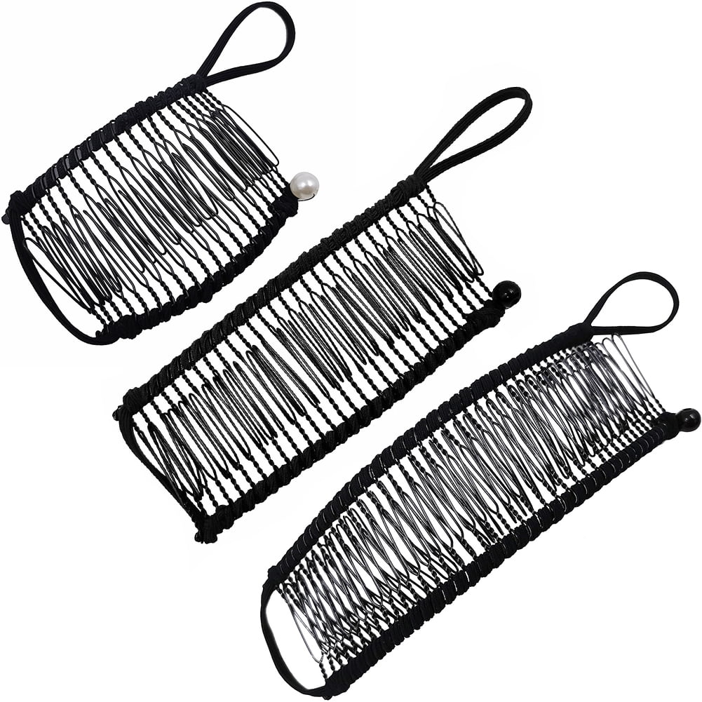 Black set pack of 3 banana hair clips comb claw teeth plastic 7" long