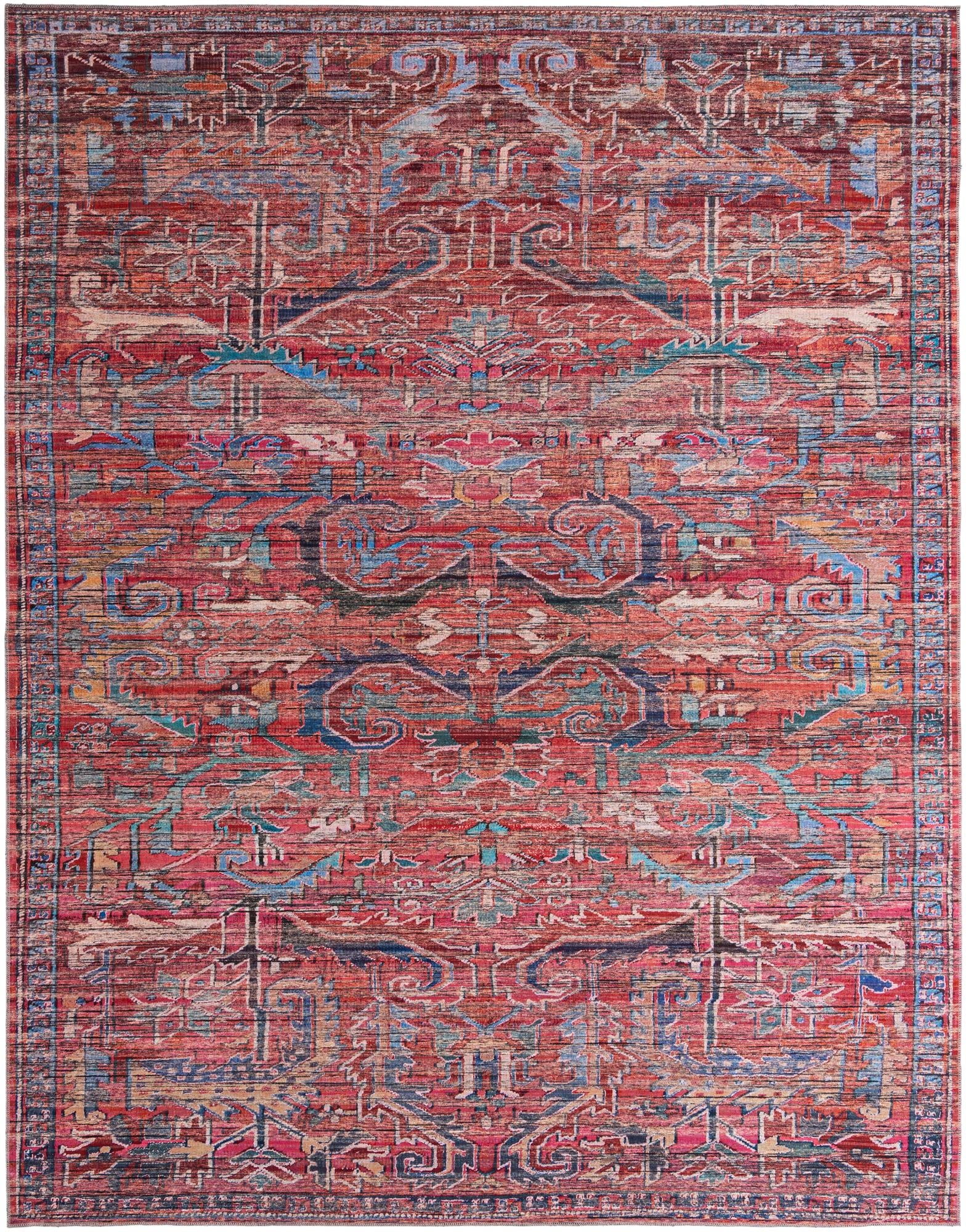 Maahru Collection Washable Rug 10' x 13' Rust Red LowPile