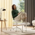 thumbnail image 4 of Pinmoco Armless Computer Chair, Wide Swivel Cross Leg Chair Office with Back Support, Height Adjustable for Criss Cross Sitting, Fleece Fabric, Off White, 4 of 10