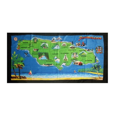 

Jamaica Beach Towel Jamaican Map 30 x60 inches 100% Cotton