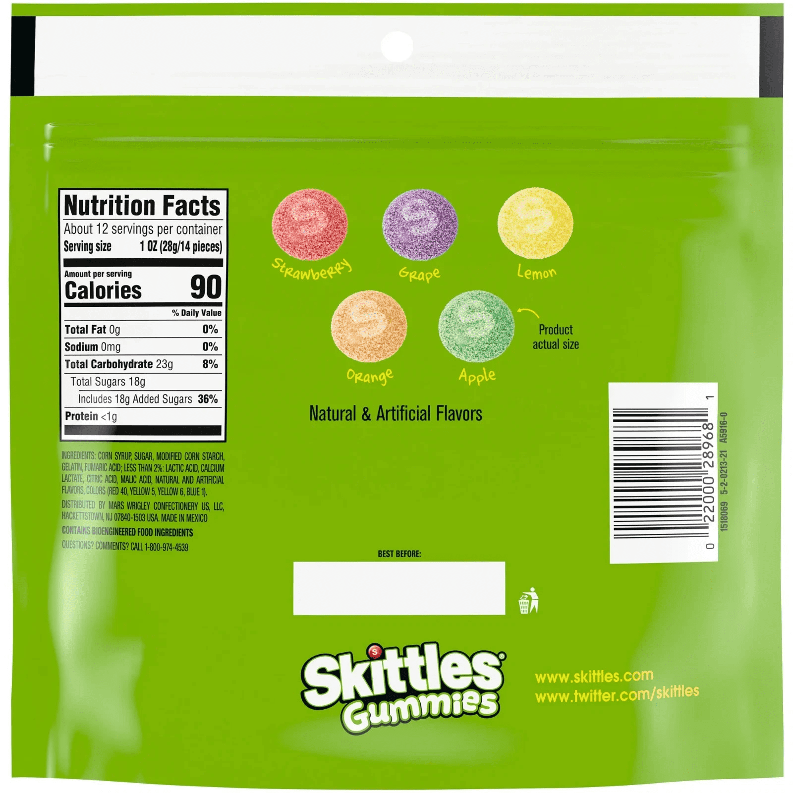 Skittles Sour Gummies, Assorted Fruit Flavors Candy, Resealable 12-Ounce Sharing Size (Pack of 4)