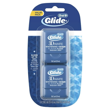 Glide Floss Mint - (2 pack) Oral-B Glide 3D White Whitening + Scope Flavor Dental Floss, Radiant Mint, 35 M, Pack of 2