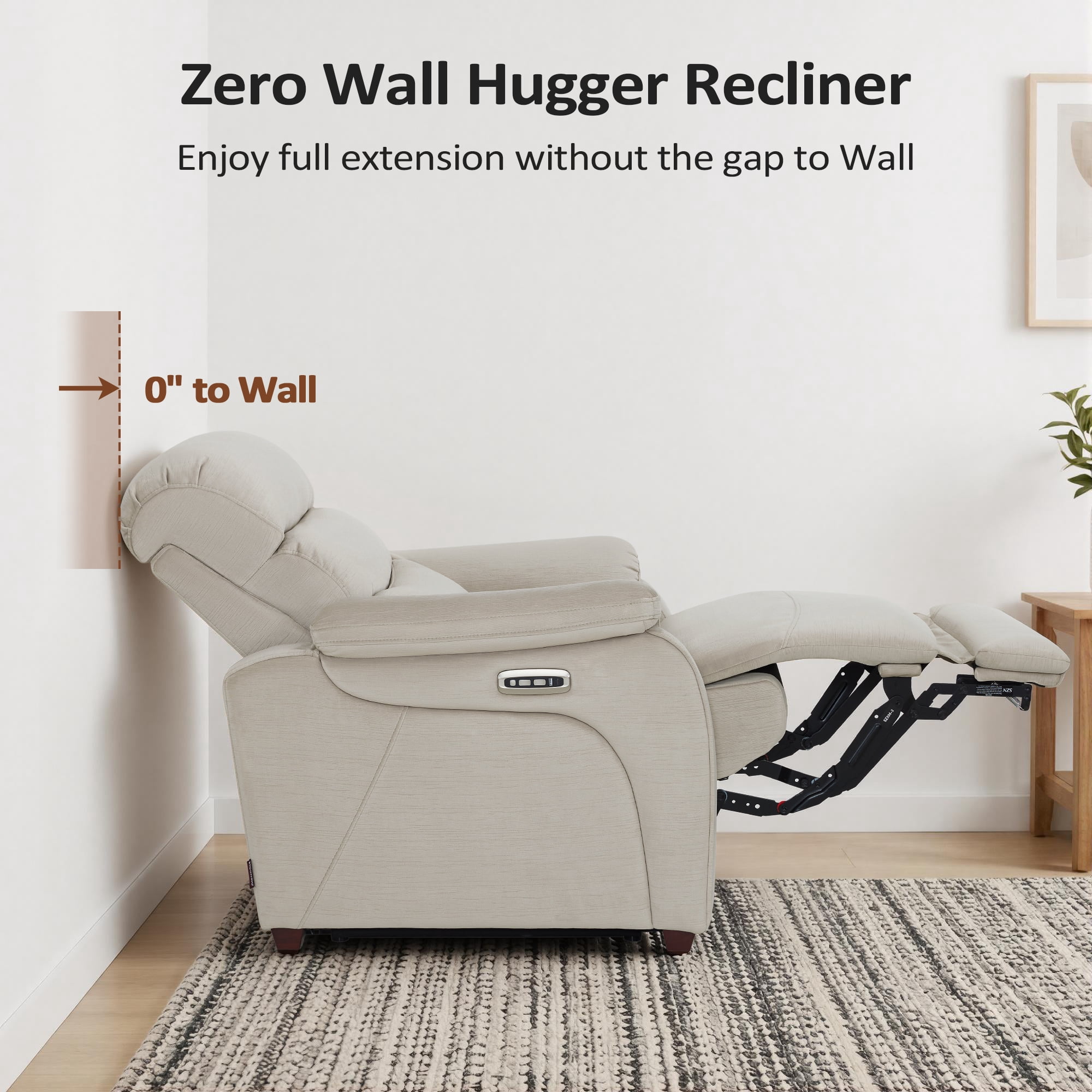 MCombo Zero Wall Hugger Power Recliner Chair for Small Space RV Living Room, Fabric (Beige)