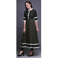 thumbnail image 3 of Bimba Black Check & Floral Block Printed Anarkali Dress Long Kurti For Women Indian A Line Casual Top Tunic -Large, 3 of 5