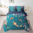 thumbnail image 2 of jejeloiu Rustic Cherry Blossom 7pcs Bedding Comforter Set,Japanese Style Fish Queen Bedding Sets,Cyan Pink Queen Sheet Sets For Kids,Luxury Bedroom Decor Reversible, 2 of 8